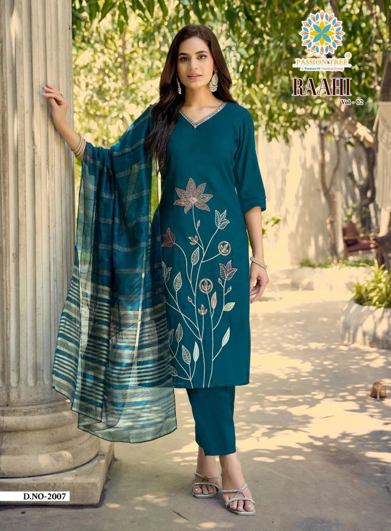 Raahi Vol 2 By Passion Tree Roman Silk Embroidered Kurti With Bottom Dupatta