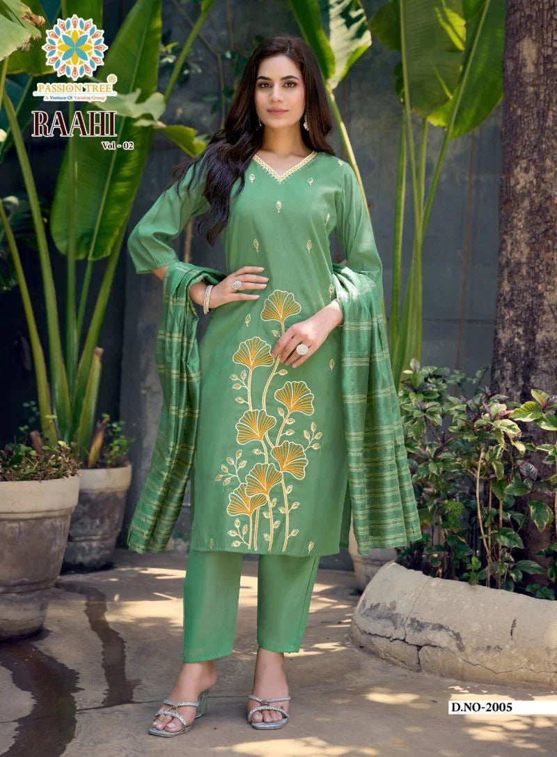 Raahi Vol 2 By Passion Tree Roman Silk Embroidered Kurti With Bottom Dupatta