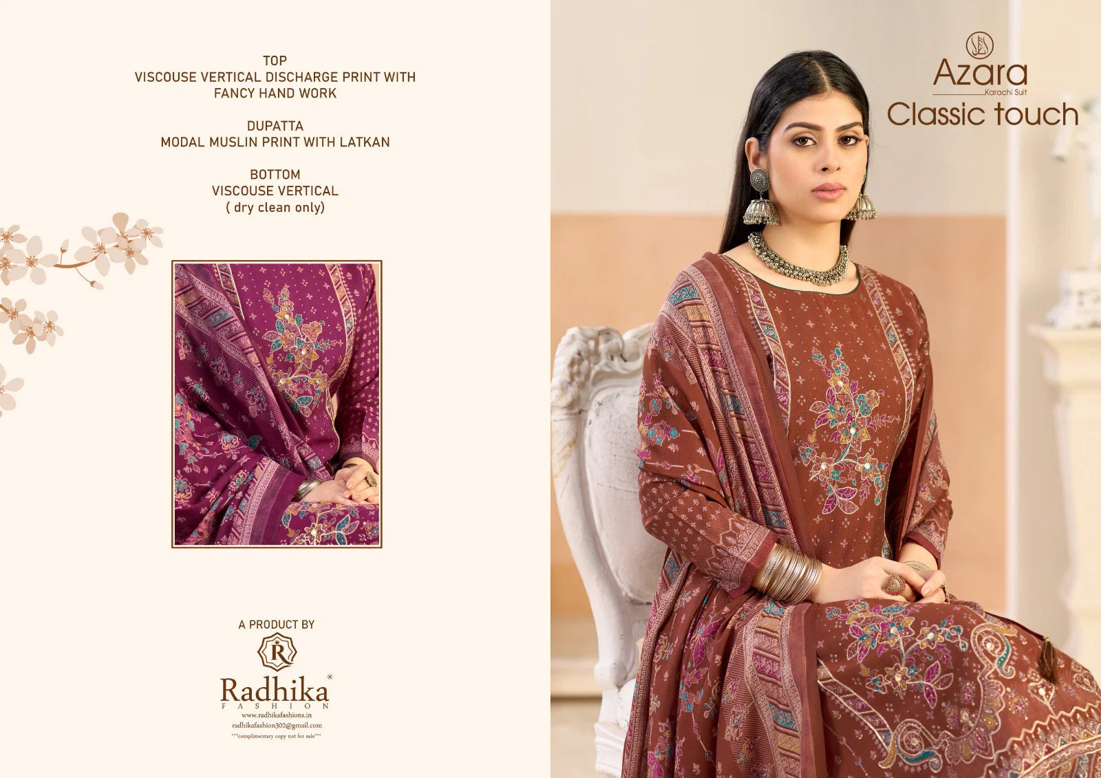 Radhika Azara Classic Touch Viscose Vertican Discharge Printed Dress Material