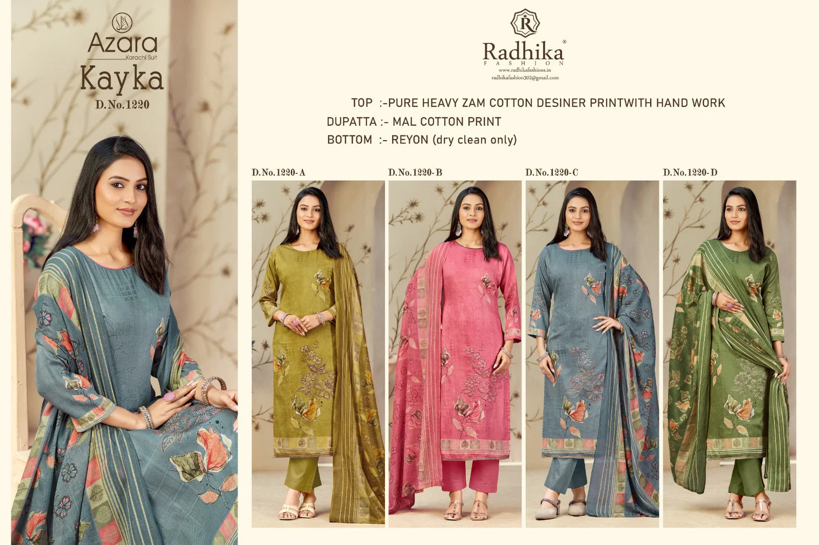 Radhika Azara Kayka 1220 A To D Zam Cottom Designer Printed Salwar Kameez