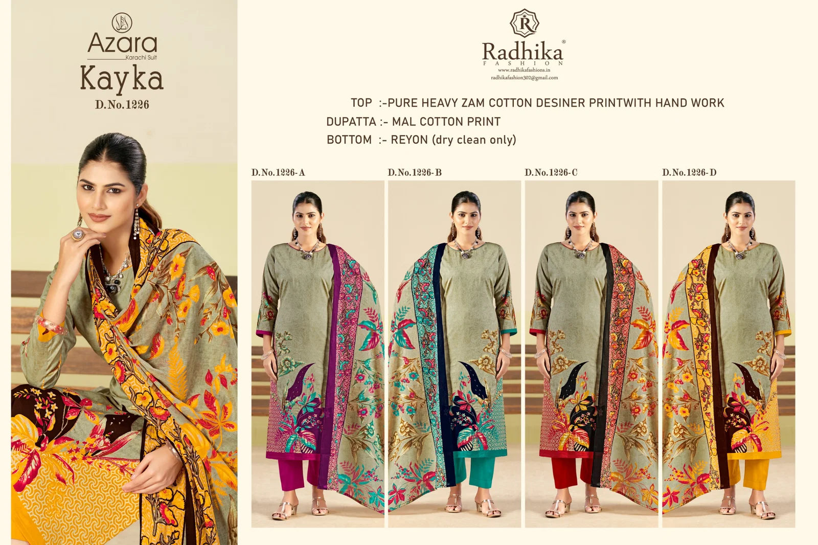 Radhika Azara Kayka 1226 A To D Zam Cottom Designer Printed Salwar Kameez