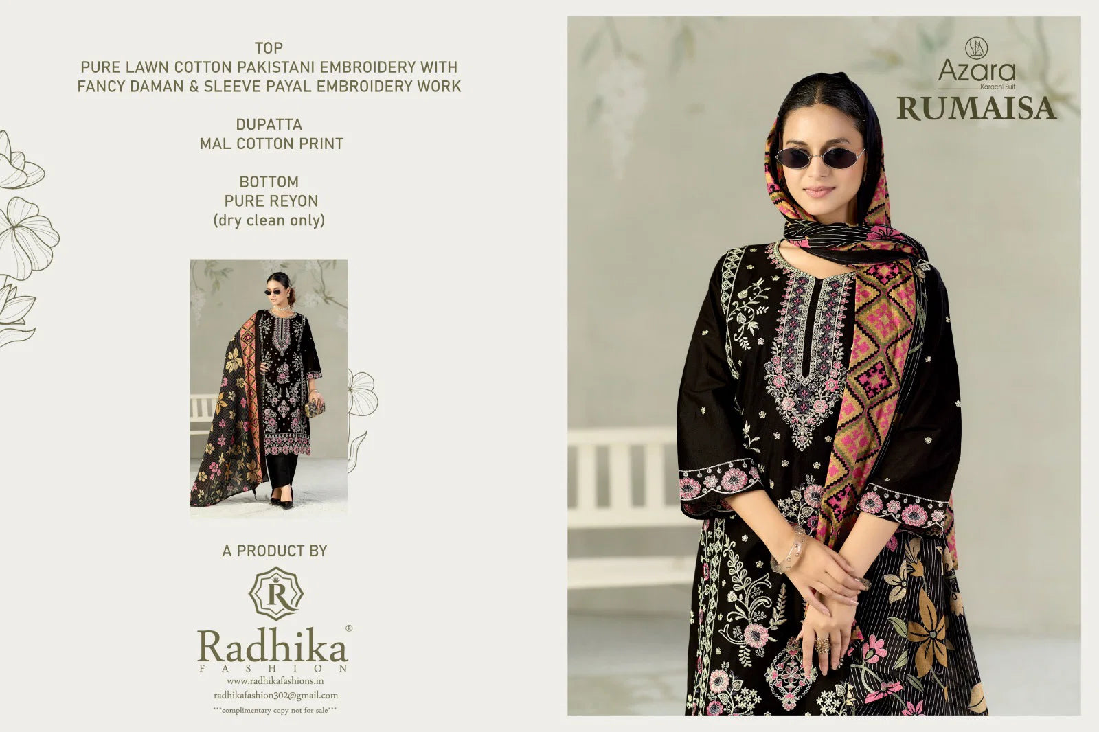 Radhika Azara Rumaisha Lawn Cotton Embroidered Dress Material