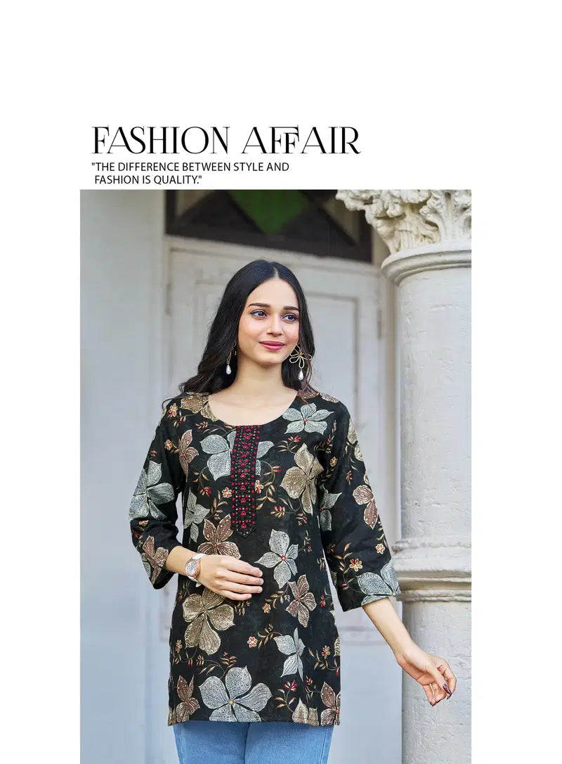 Radhika Evara Vol 1 Rayon Foil Printed Short Top Collection