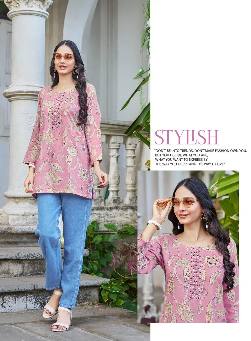 Radhika Evara Vol 1 Rayon Foil Printed Short Top Collection