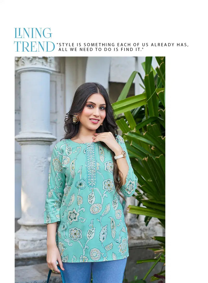 Radhika Evara Vol 1 Rayon Foil Printed Short Top Collection