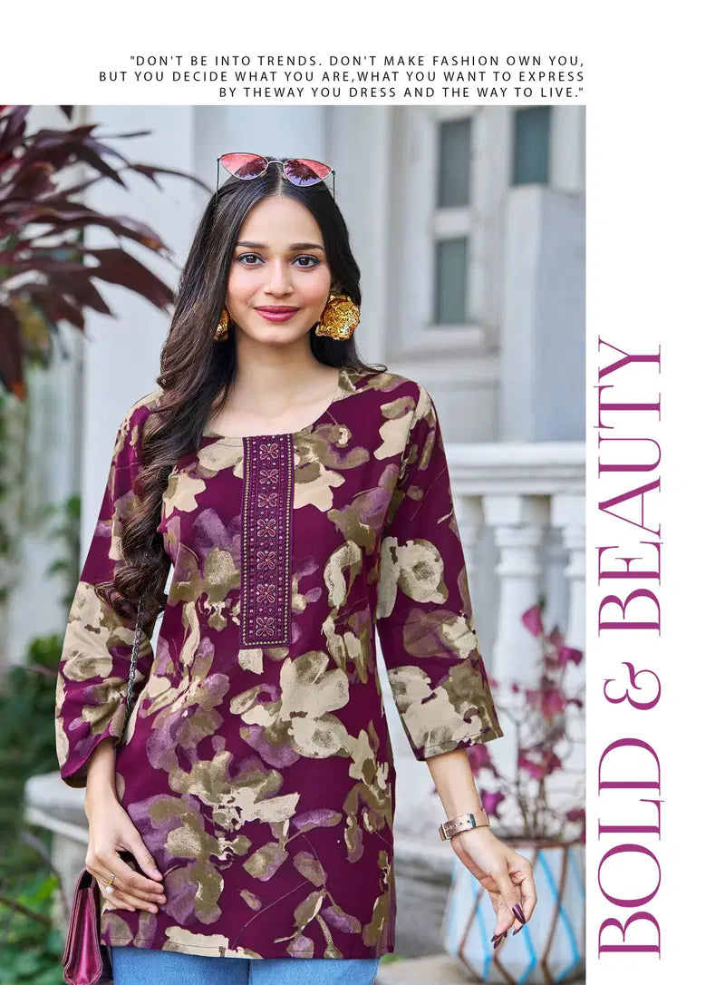 Radhika Evara Vol 1 Rayon Foil Printed Short Top Collection