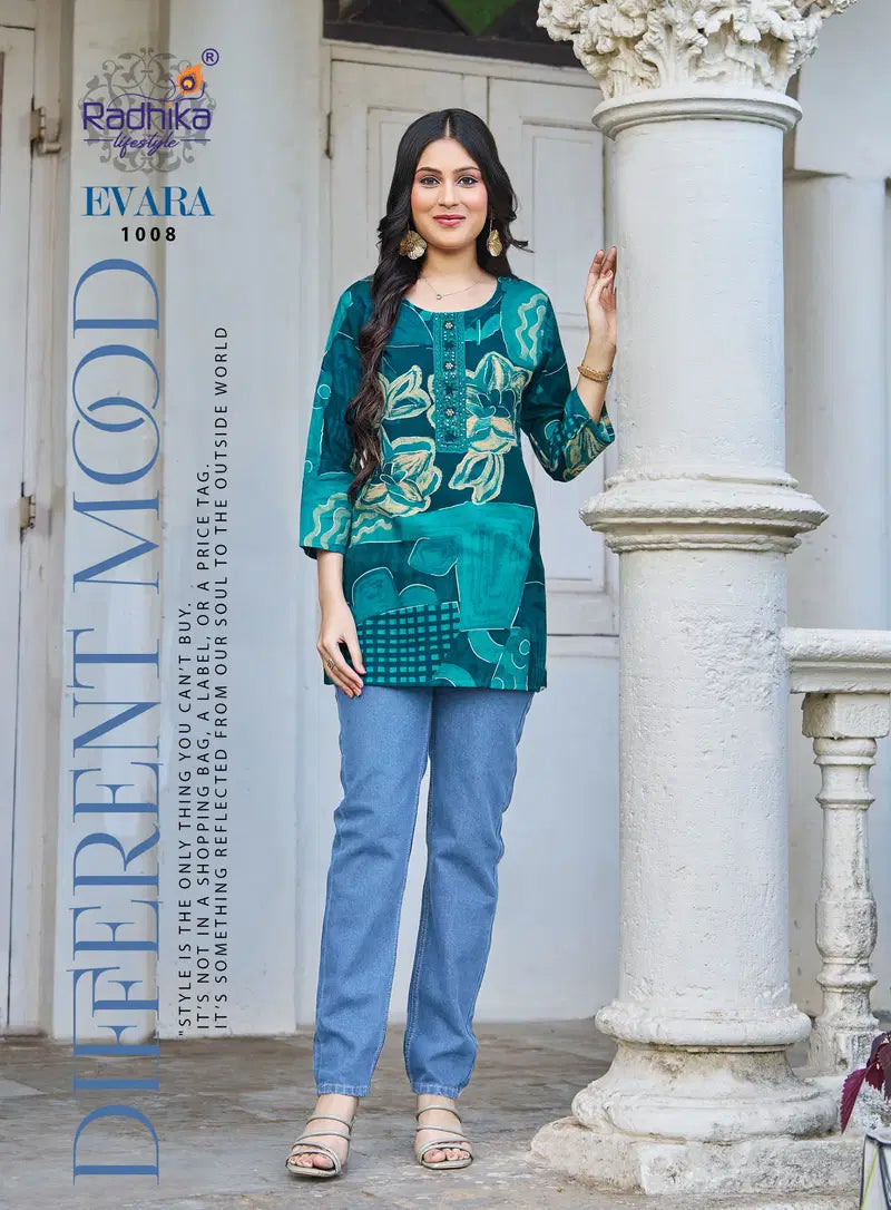 Radhika Evara Vol 1 Rayon Foil Printed Short Top Collection