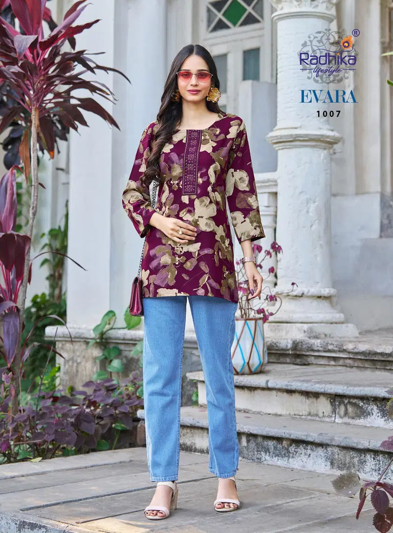 Radhika Evara Vol 1 Rayon Foil Printed Short Top Collection