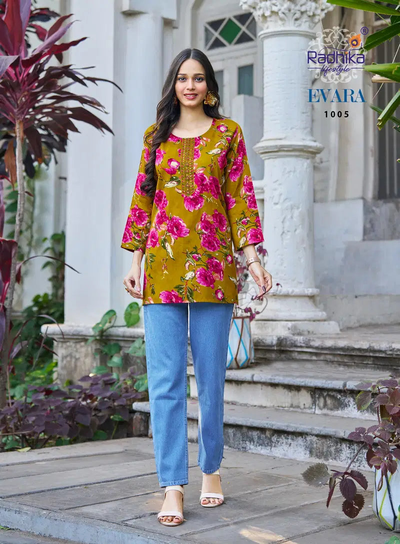 Radhika Evara Vol 1 Rayon Foil Printed Short Top Collection