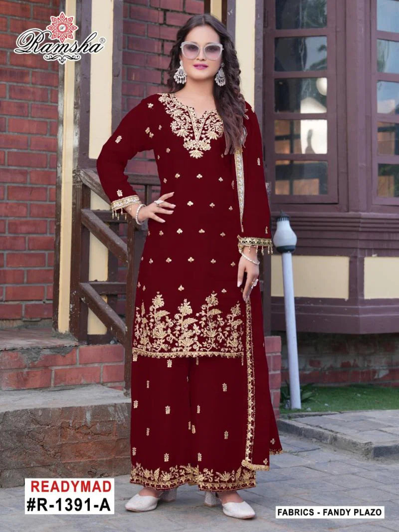 Ramsha R 1391 A To D Fandy With Embroidery Work Pakistani Salwar Kameez