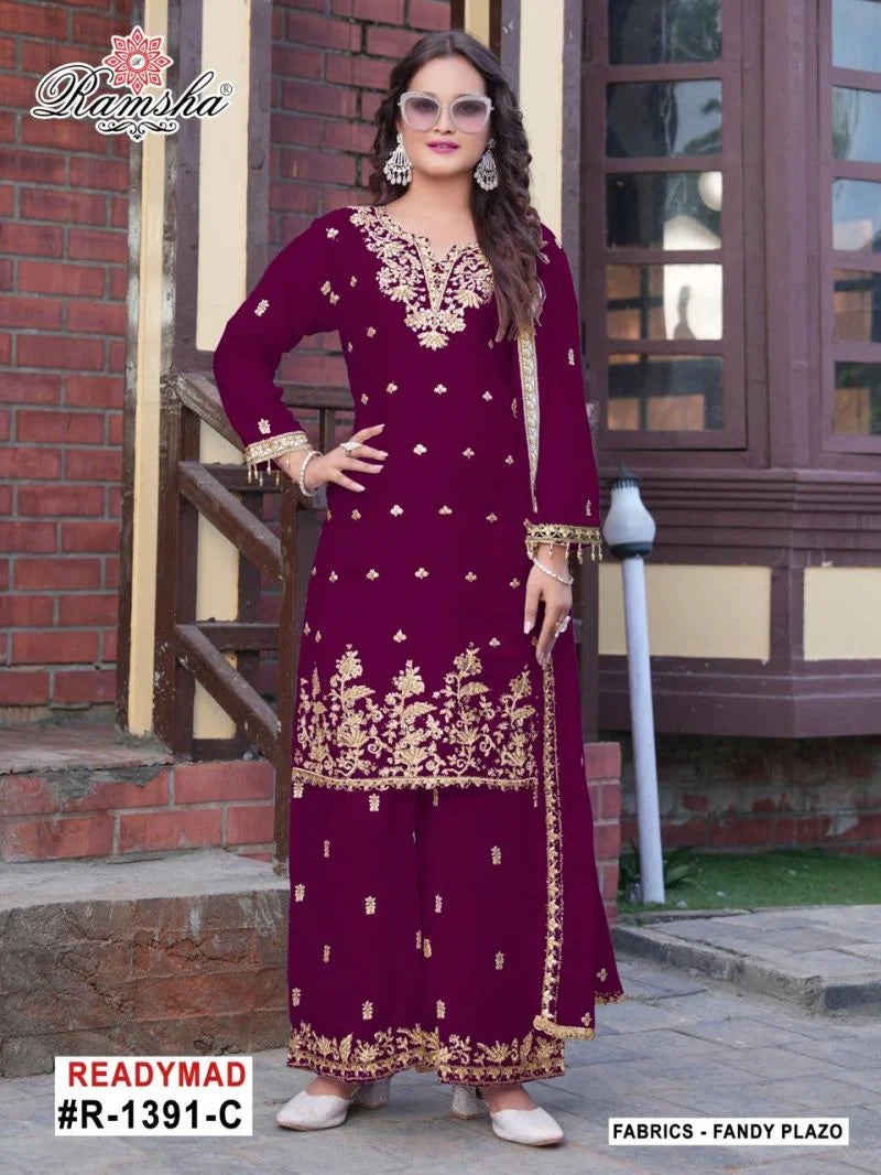 Ramsha R 1391 A To D Fandy With Embroidery Work Pakistani Salwar Kameez
