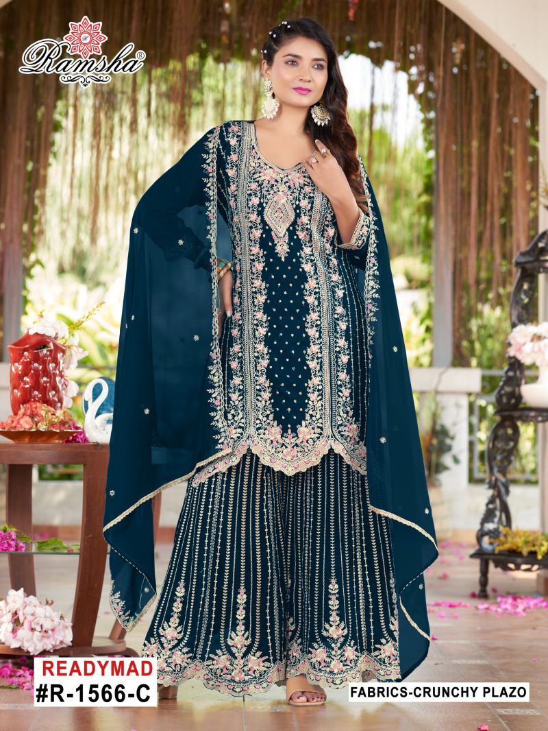 Ramsha R 1565 A To D Crunchy With Embroidery Pakistani Salwar Kameez