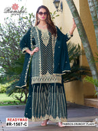 Ramsha R 1567 A To D Crunchy With Embroidery Pakistani Salwar Kameez