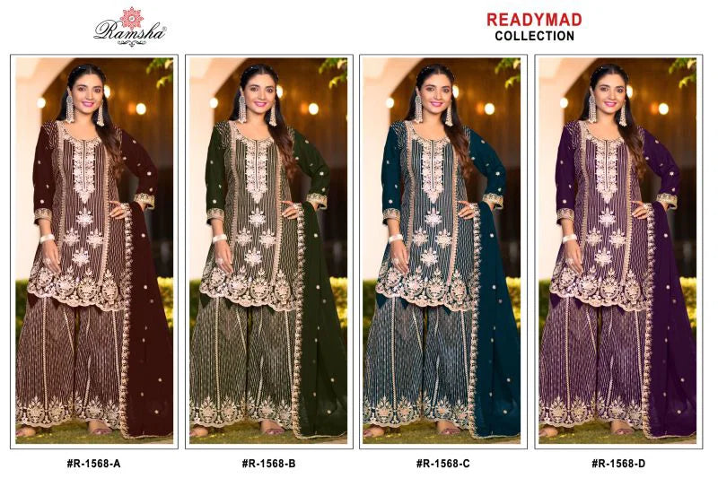 Ramsha R 1568 A To D Crunchy With Embroidery Pakistani Salwar Kameez