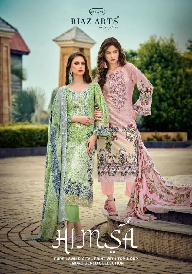 Riaz Arts Himsa Cotton Cambric Print With Embroidered Dress Material