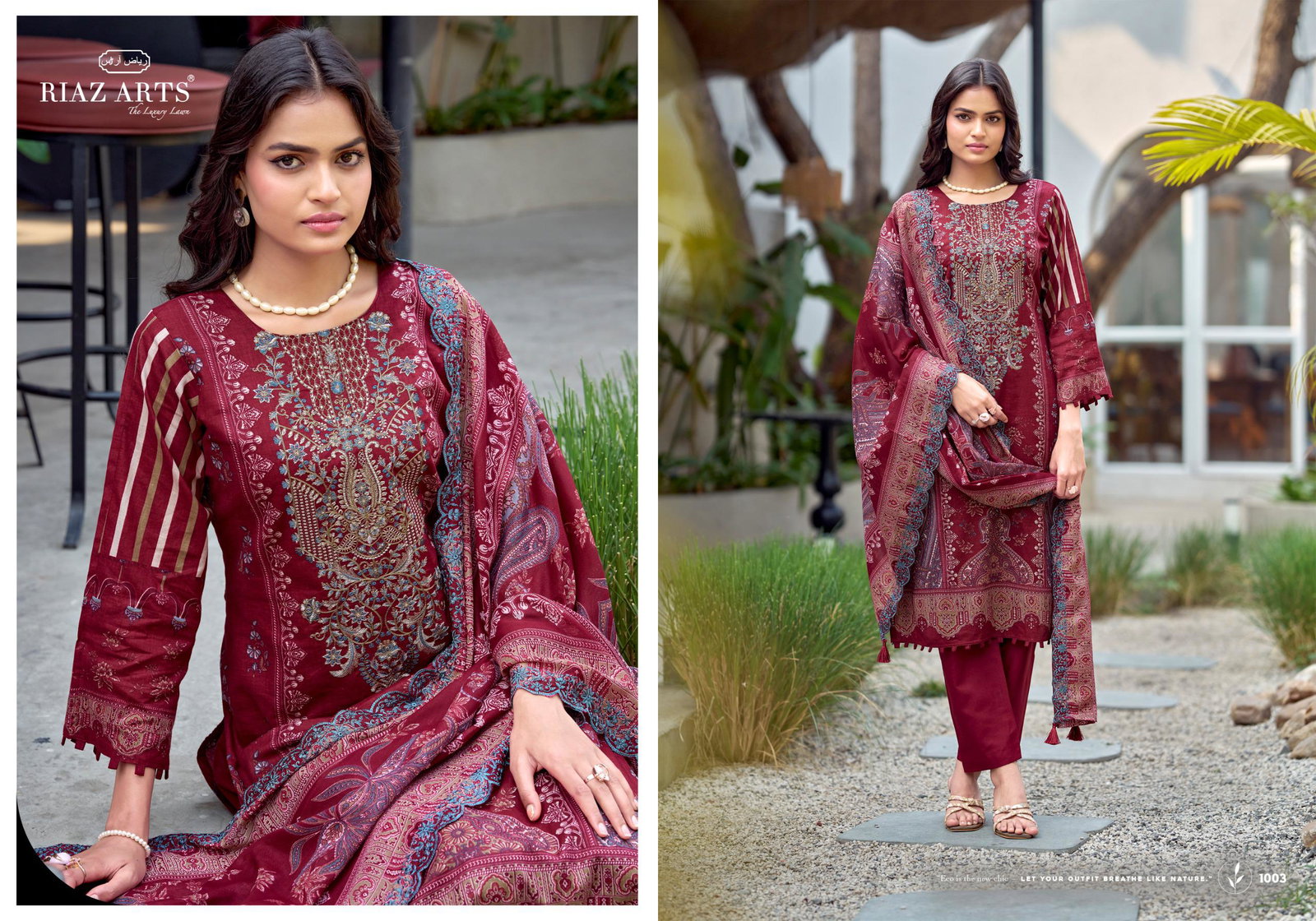 Riaz Arts Bin Saeed 01 To 06 Cambric Cotton Embroidered Dress Material