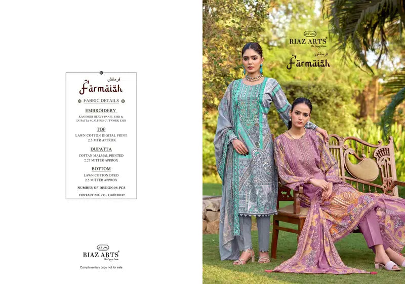 `Riaz Arts Bin Saeed Farmaish Vol 2 Cambric Cotton Embroidered Salwar Kameez