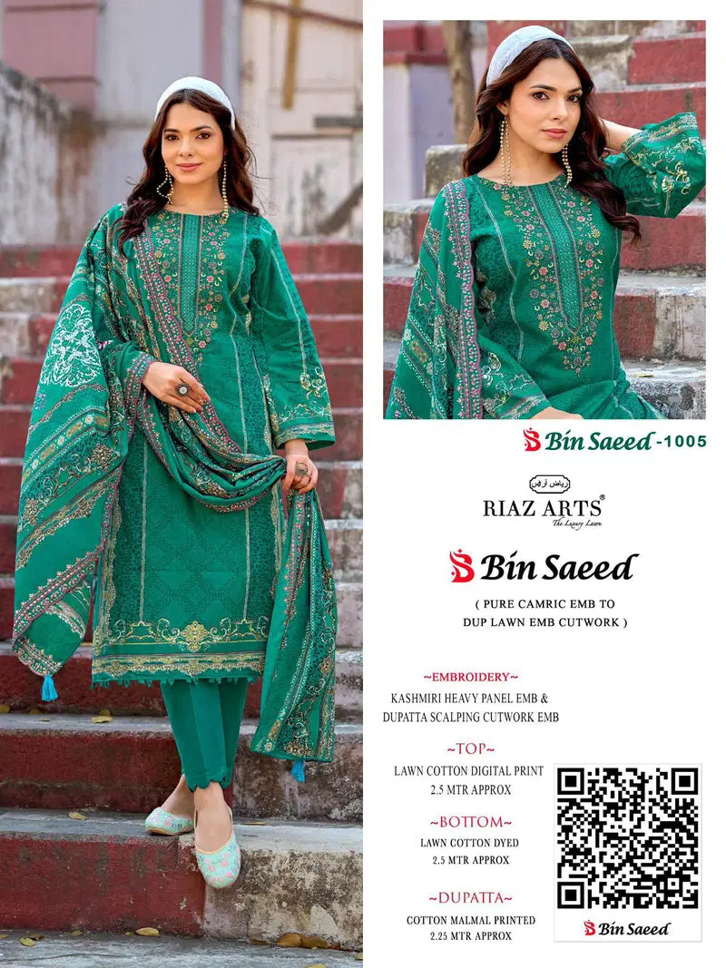Riaz Arts Bin Saeed Surbhi Cambric Cotton Embroidered Dress Material Collection