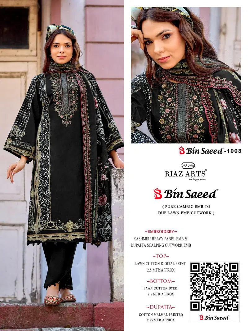 Riaz Arts Bin Saeed Surbhi Cambric Cotton Embroidered Dress Material Collection