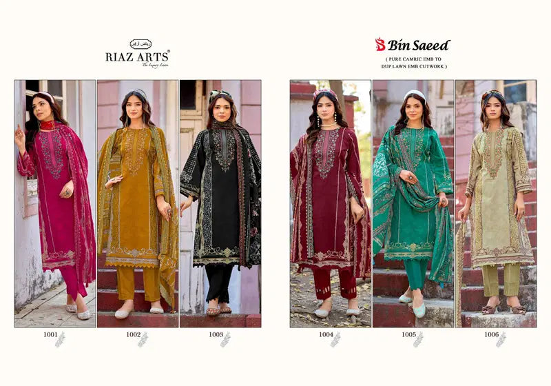 Riaz Arts Bin Saeed Surbhi Cambric Cotton Embroidered Dress Material Collection