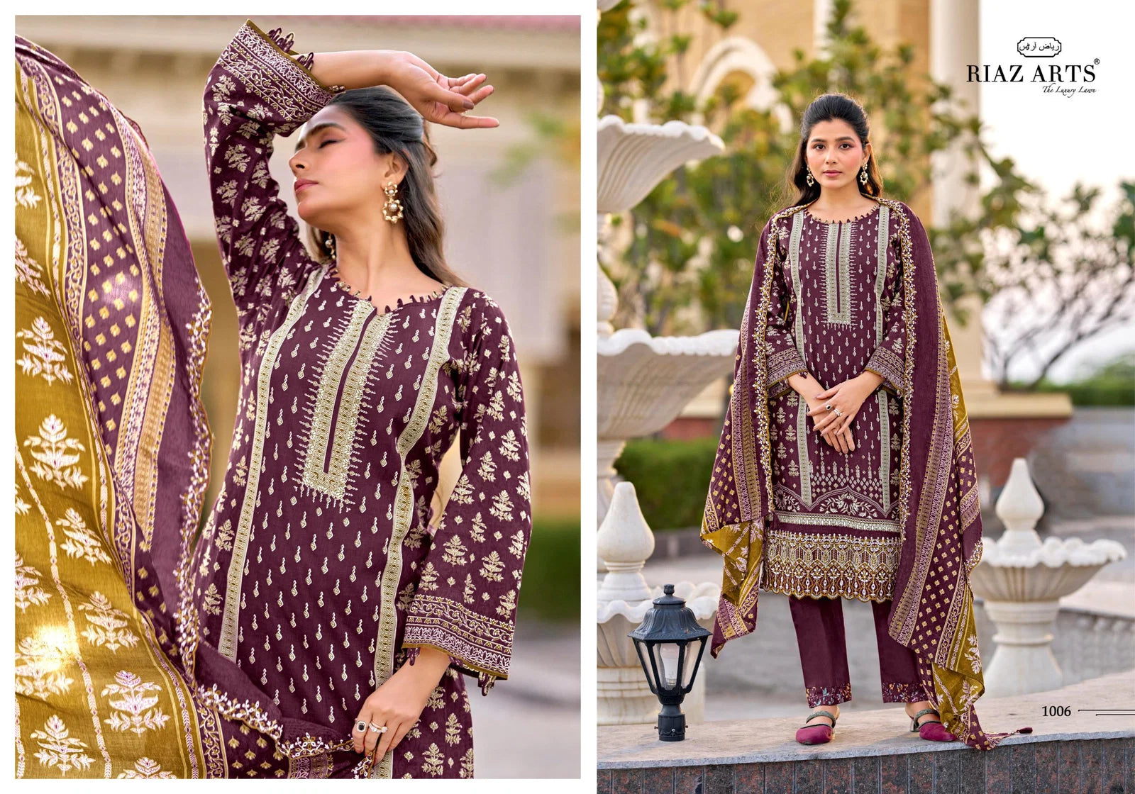 Riaz Arts Bin Saeed Vol 16 Cotton Cambric Lawn Printed Dress Material