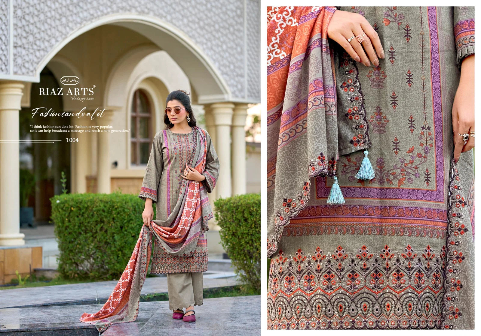 Riaz Arts Bin Saeed Vol 16 Cotton Cambric Lawn Printed Dress Material