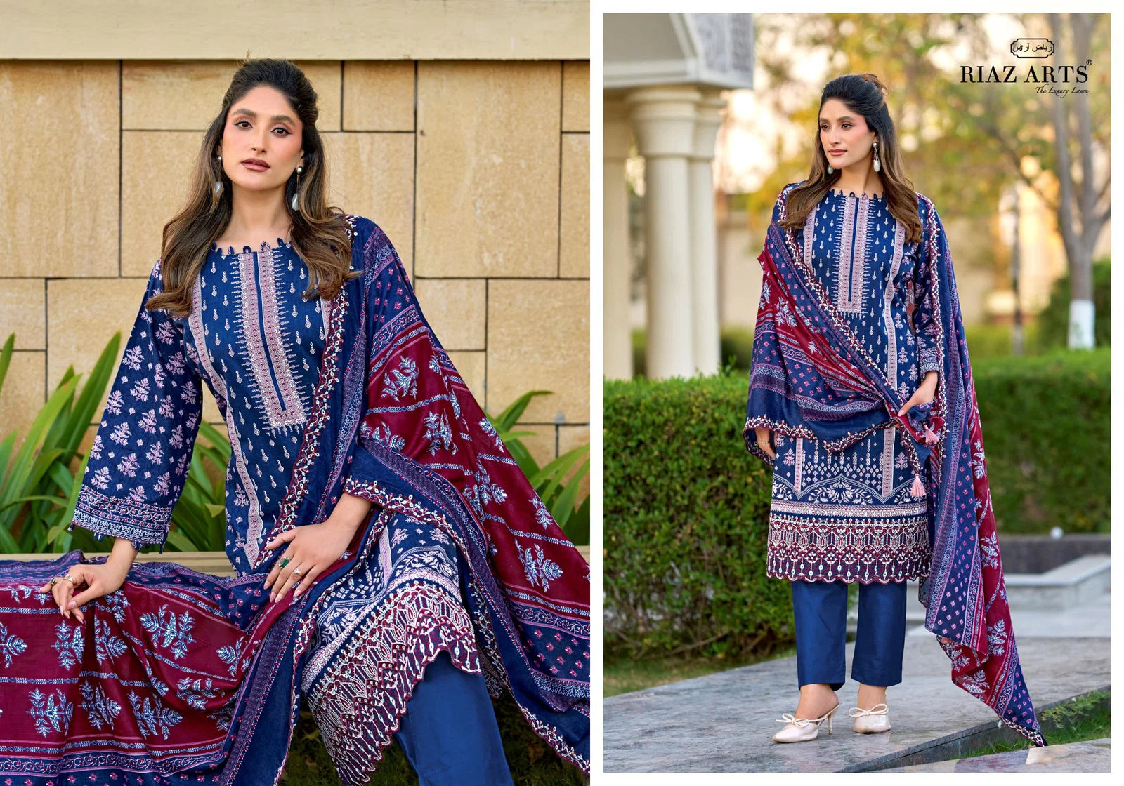 Riaz Arts Bin Saeed Vol 16 Cotton Cambric Lawn Printed Dress Material