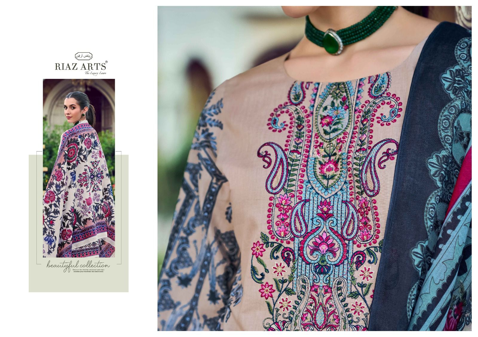 Riaz Arts Musafir Vol 31 Cambric Cotton Print Embroidery Dress Material