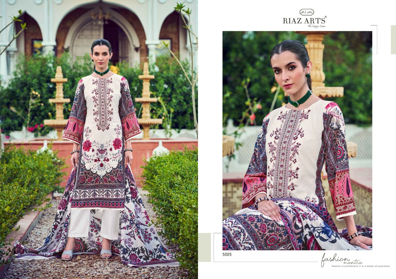Riaz Arts Musafir Vol 31 Cambric Cotton Print Embroidery Dress Material