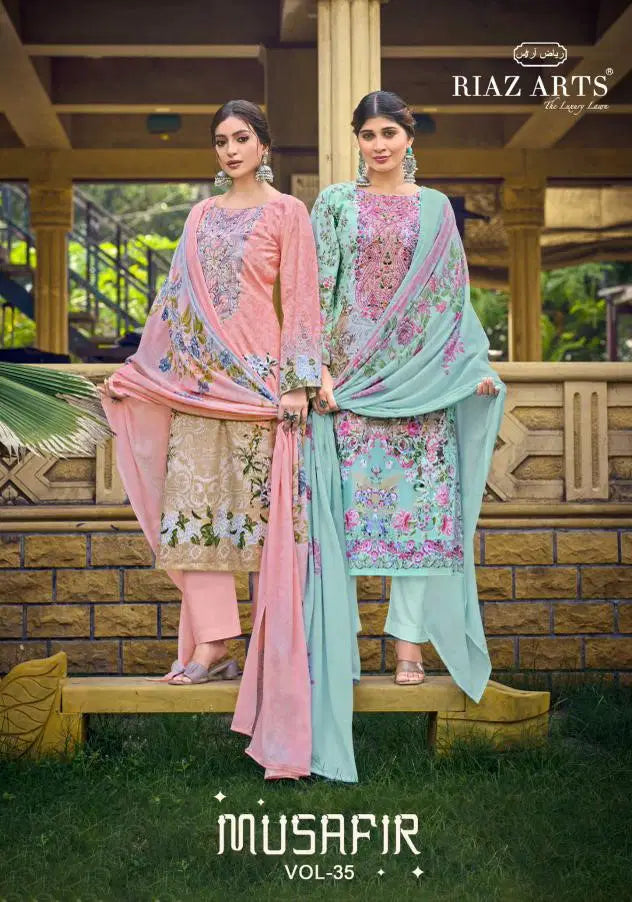 Riaz Arts Musafir Vol 35 Cotton Cambric Lawn Printed Dress Material