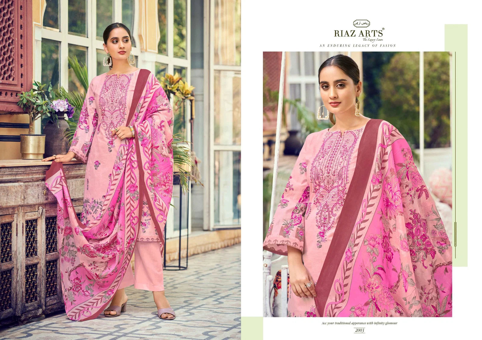 Riaz Arts Naksh Cambric Cotton Printed With Embroidery Dress Material