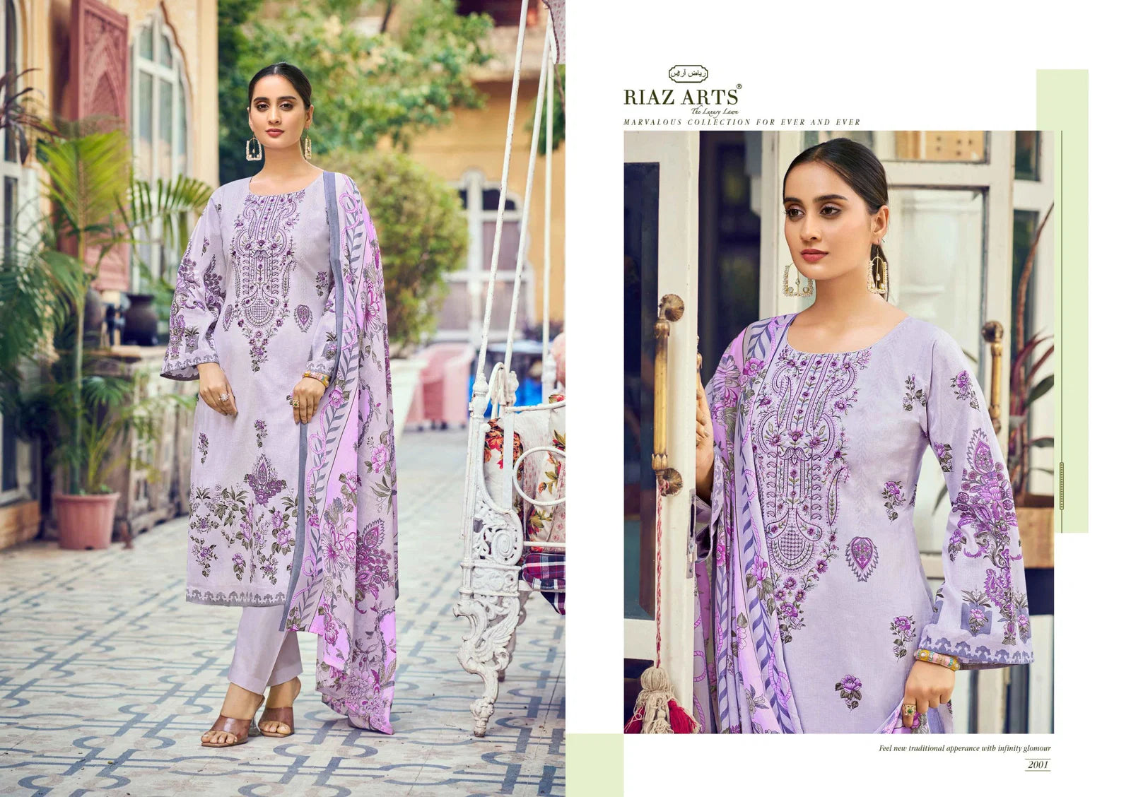 Riaz Arts Naksh Cambric Cotton Printed With Embroidery Dress Material
