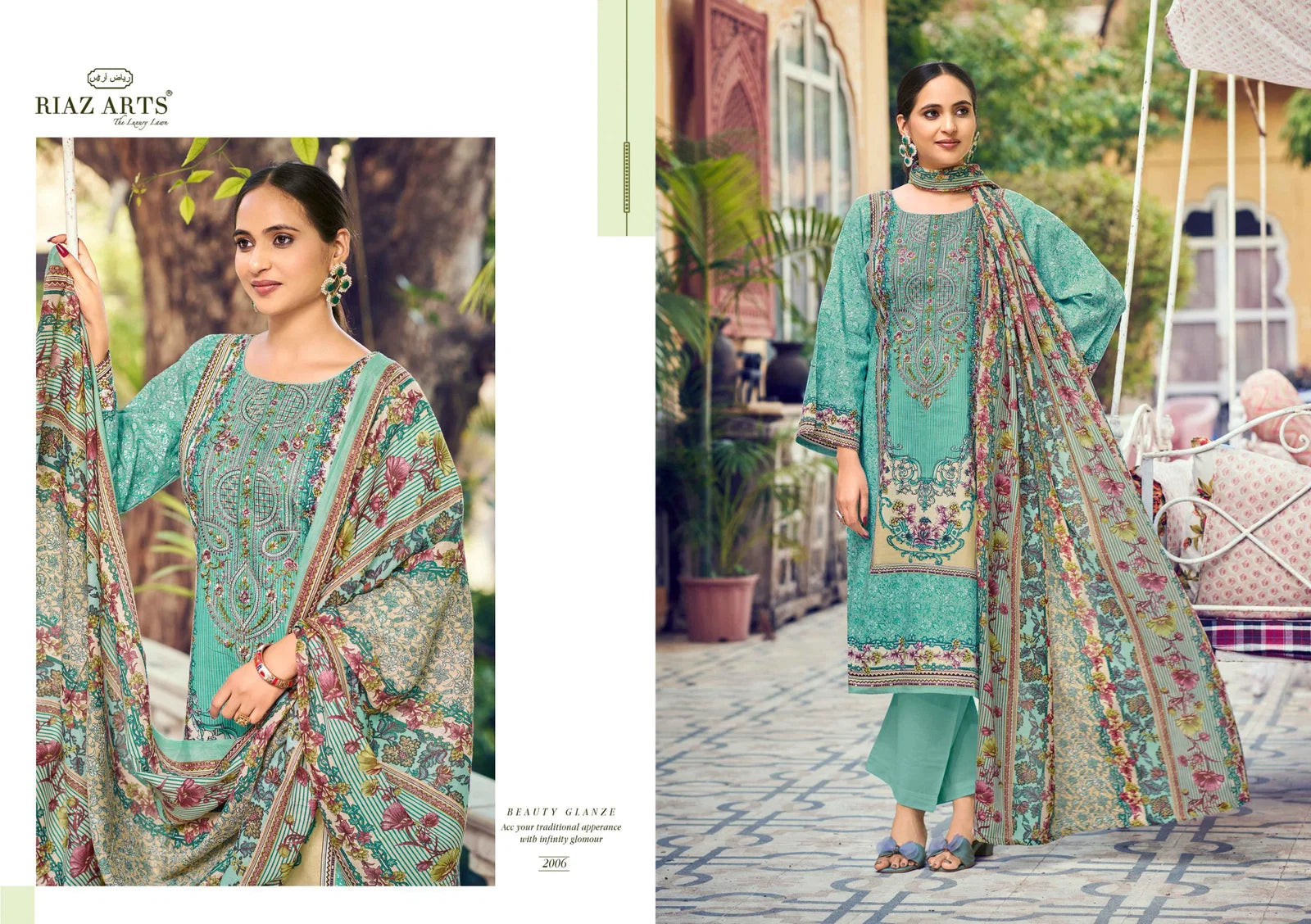 Riaz Arts Naksh Cambric Cotton Printed With Embroidery Dress Material