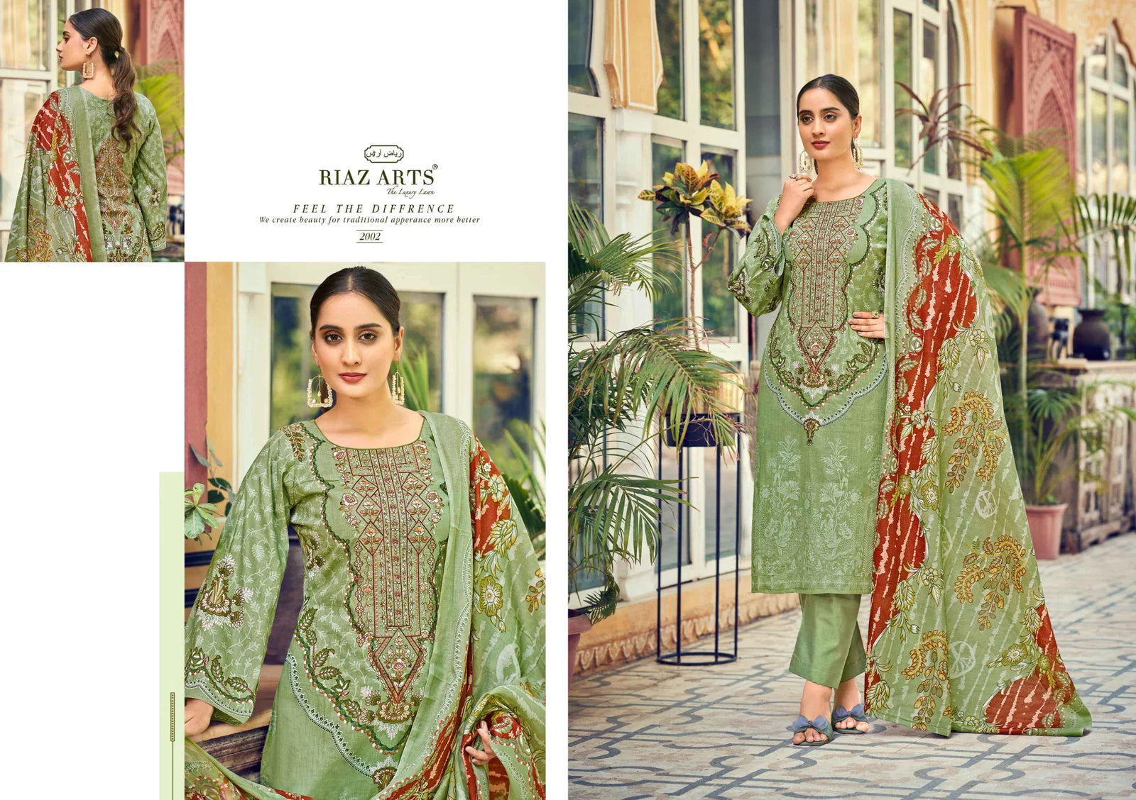 Riaz Arts Naksh Cambric Cotton Printed With Embroidery Dress Material