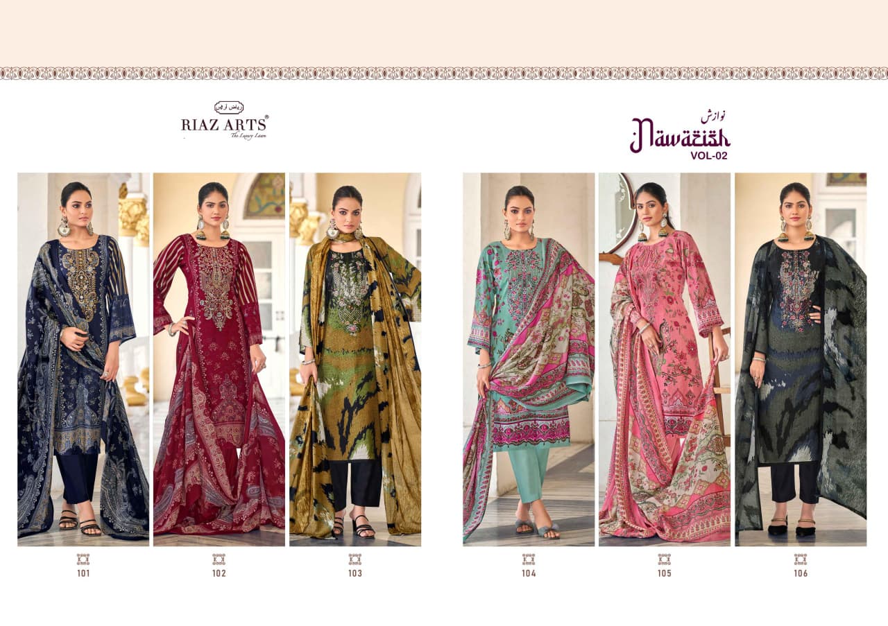 Riaz Arts Nawazish Vol 2 Cambric Cotton Printed With Work Dress Material