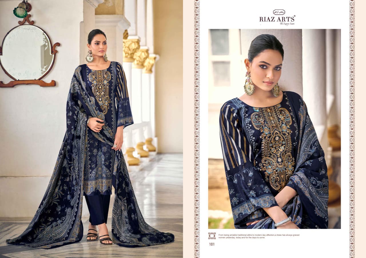 Riaz Arts Nawazish Vol 2 Cambric Cotton Printed With Work Dress Material