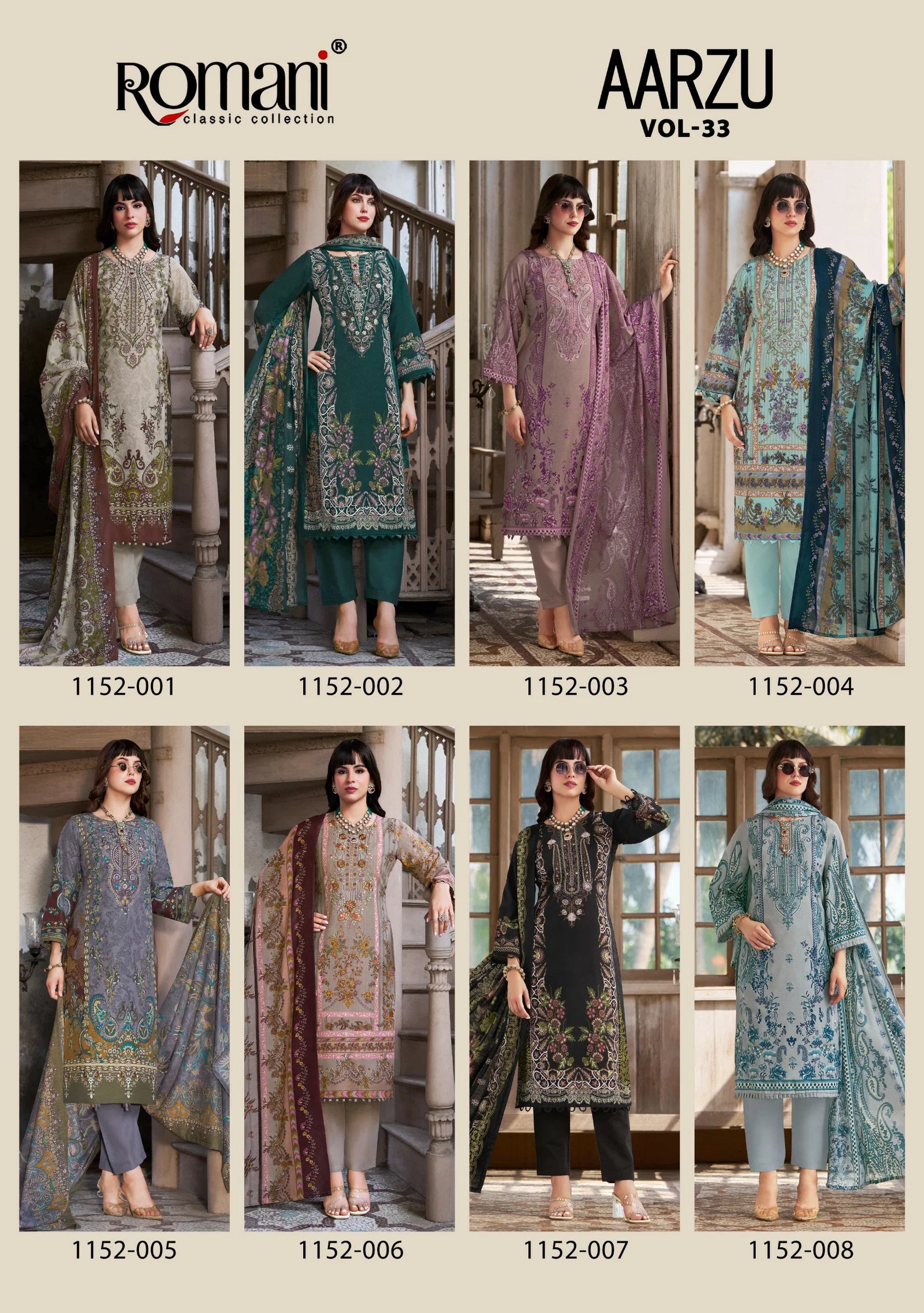 Romani Aarzu Vol 33 Cotton Print Embroidered Dress Material