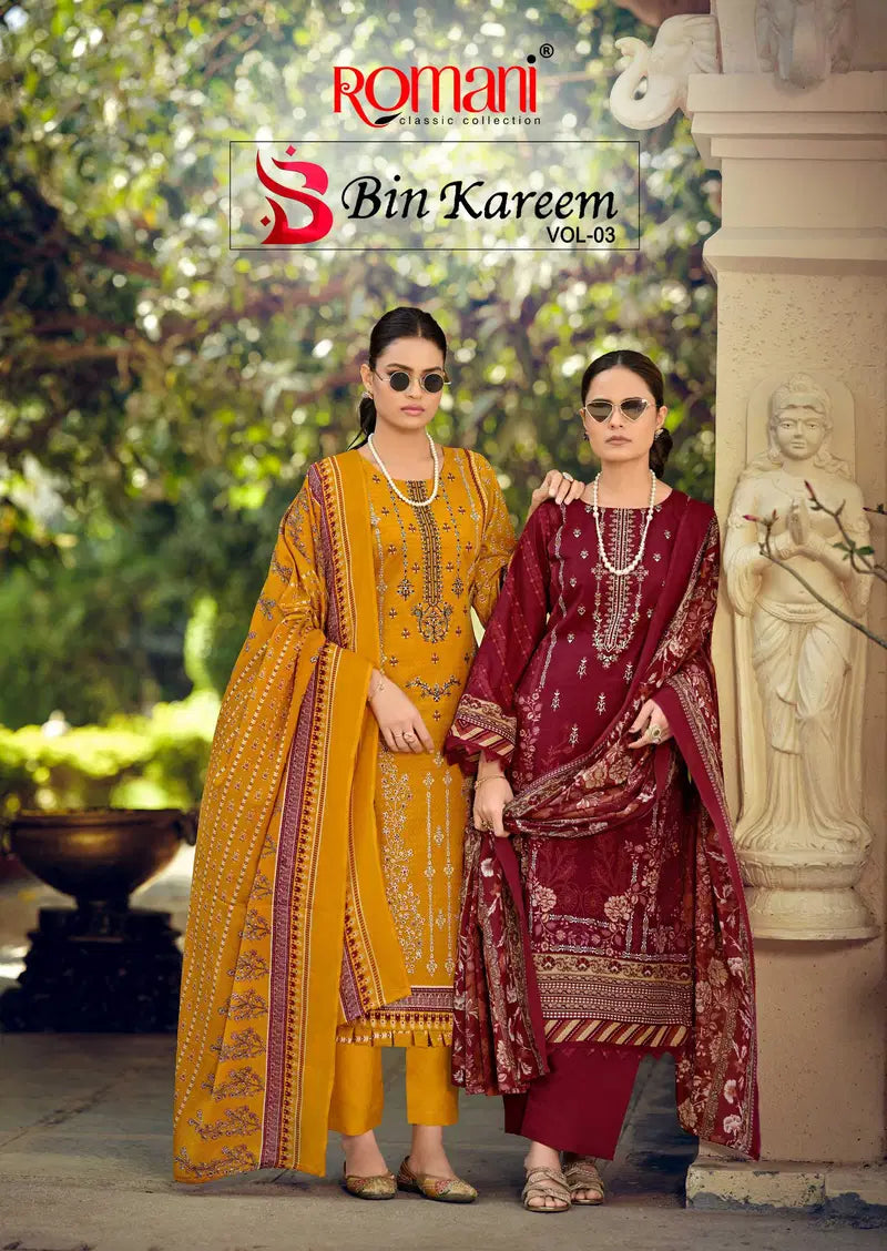 Romani Bin Kareem Vol 03 Cotton Digital Printed With Embroidered Dress Material