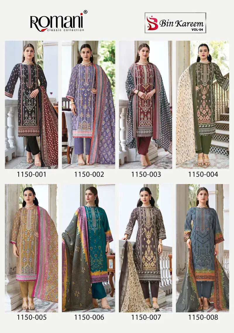 Romani Bin Kareem Vol 04 Cotton Digital Printed With Embroidered Dress Material