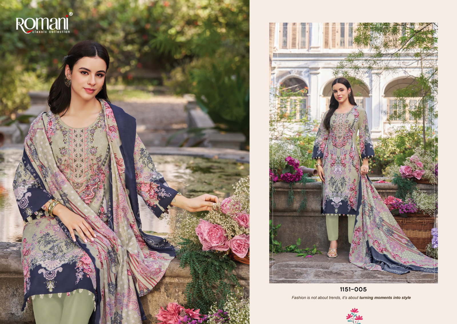 Romani Needle Wonder Vol 13 Cotton Digital Printed Embroidered Dress Material