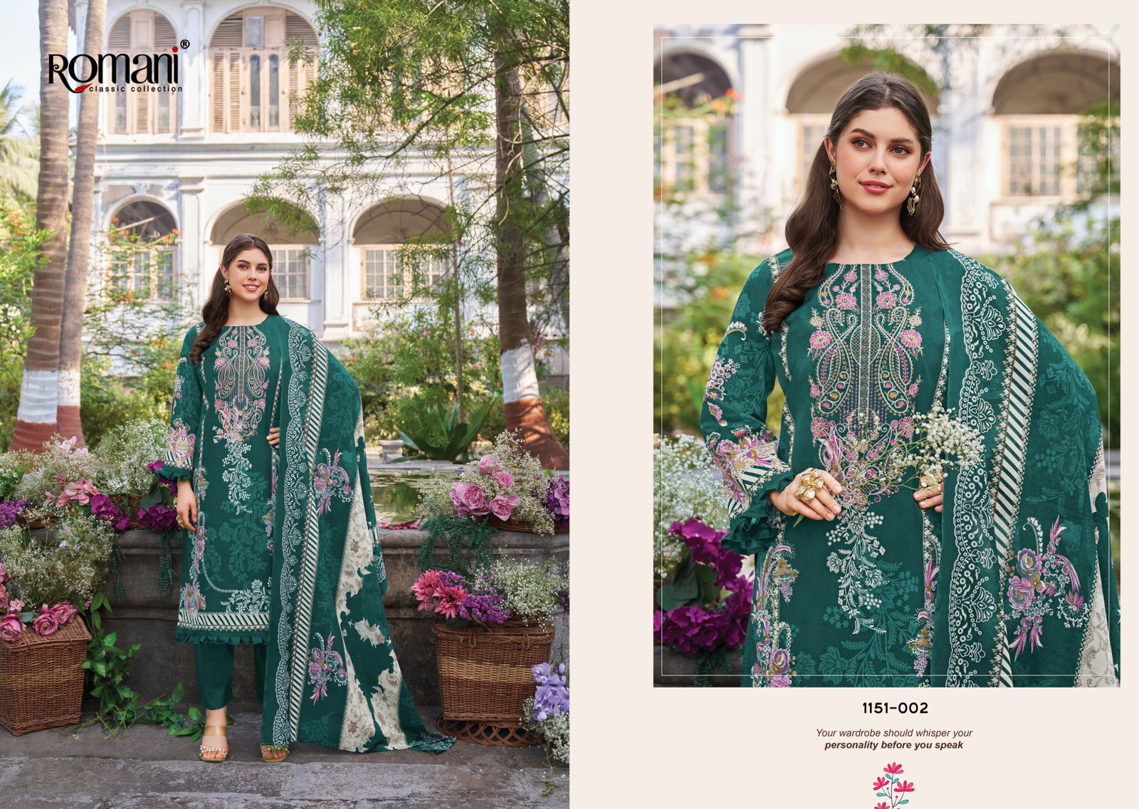 Romani Needle Wonder Vol 13 Cotton Digital Printed Embroidered Dress Material