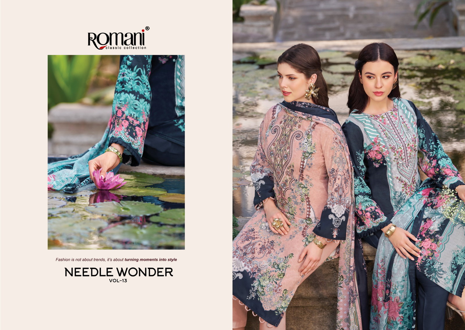 Romani Needle Wonder Vol 13 Cotton Digital Printed Embroidered Dress Material