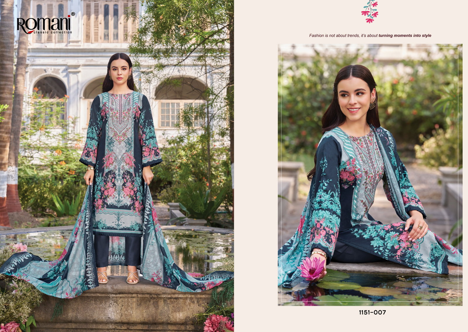Romani Needle Wonder Vol 13 Cotton Digital Printed Embroidered Dress Material