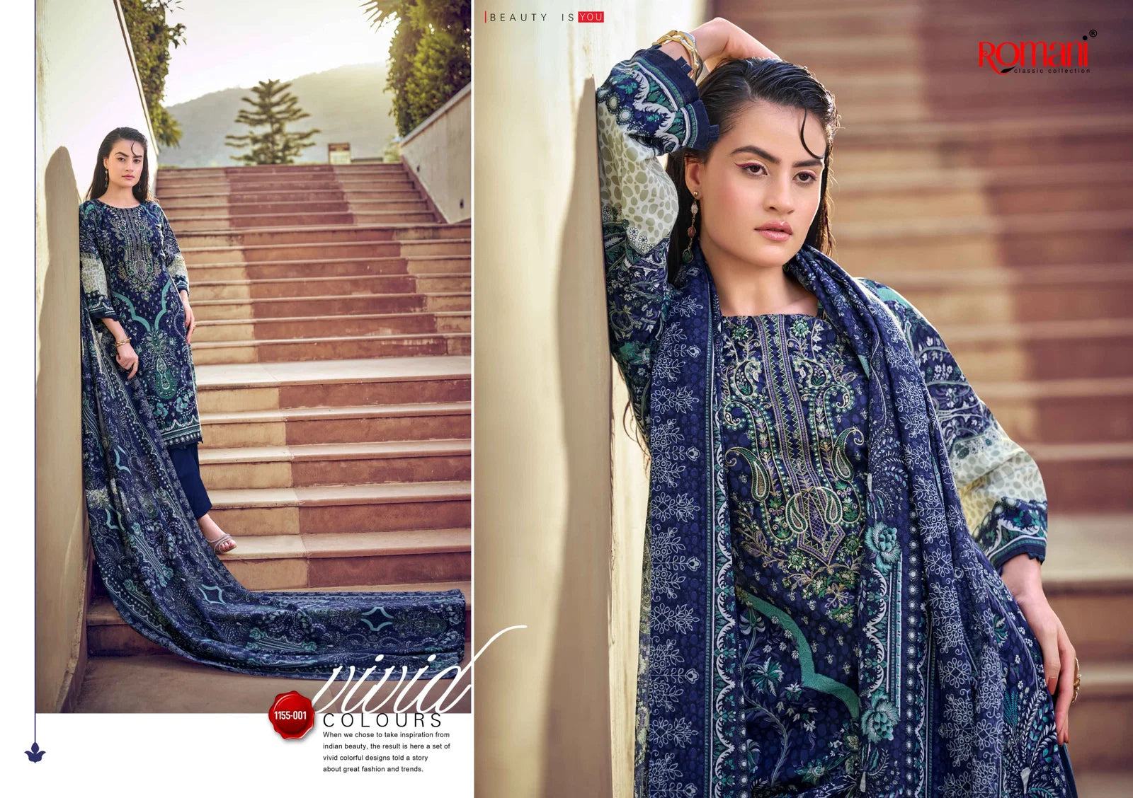 Romani Needle Wonder Vol 14 Cotton Embroidered Dress Material