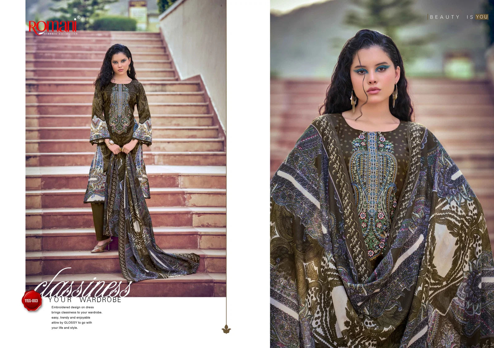 Romani Needle Wonder Vol 14 Cotton Embroidered Dress Material