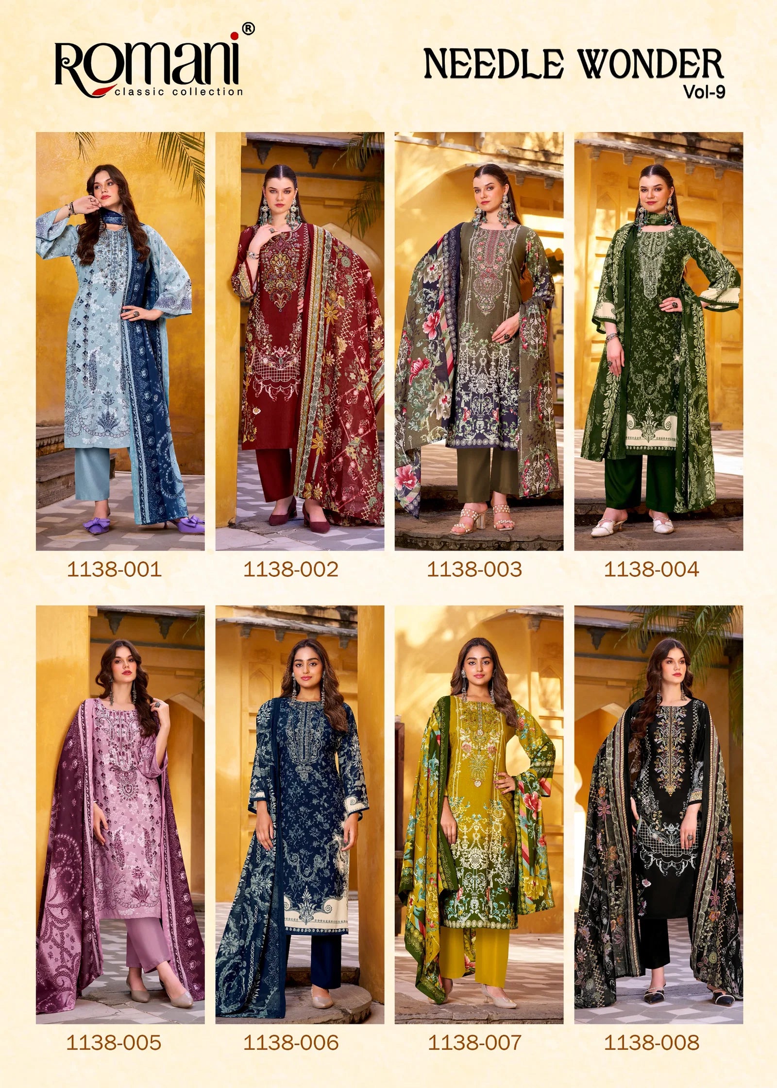 Romani Needle Wonder Vol 9 Cotton Printed Embroidered Dress Material Colleciton