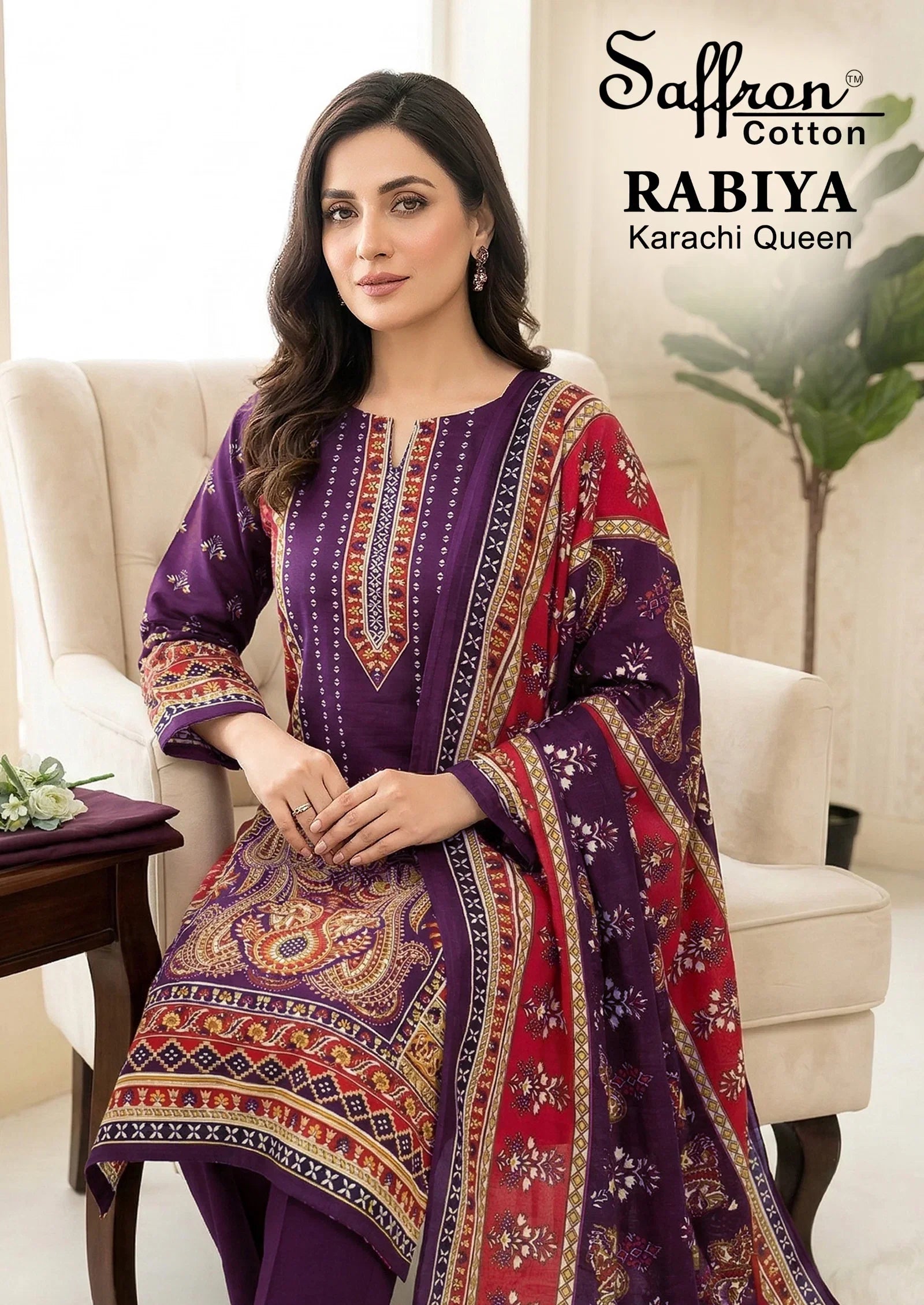 Saffron Rabiya Karachi Queen Cotton Digital Printed Dress Material Collection