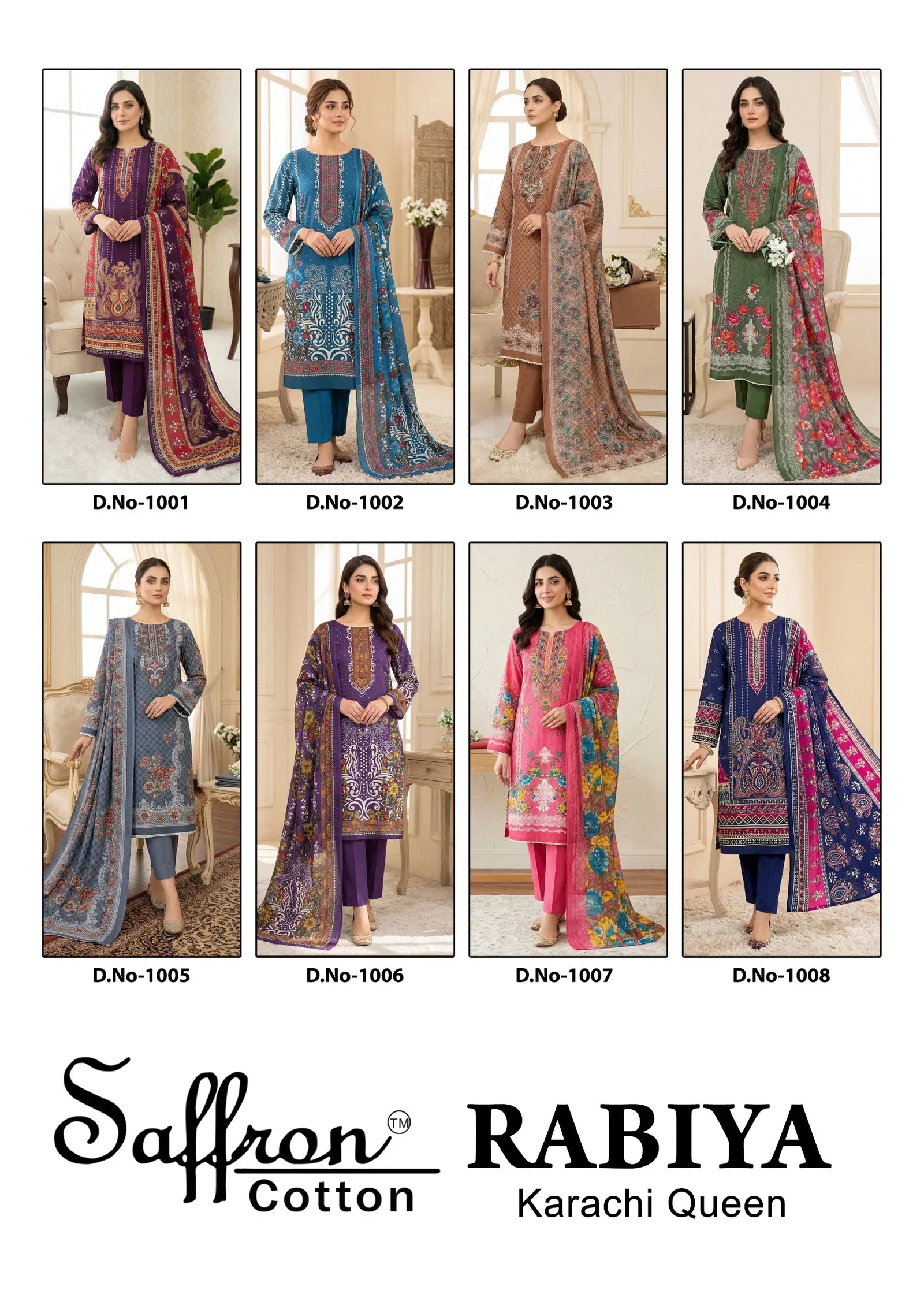 Saffron Rabiya Karachi Queen Cotton Digital Printed Dress Material Collection