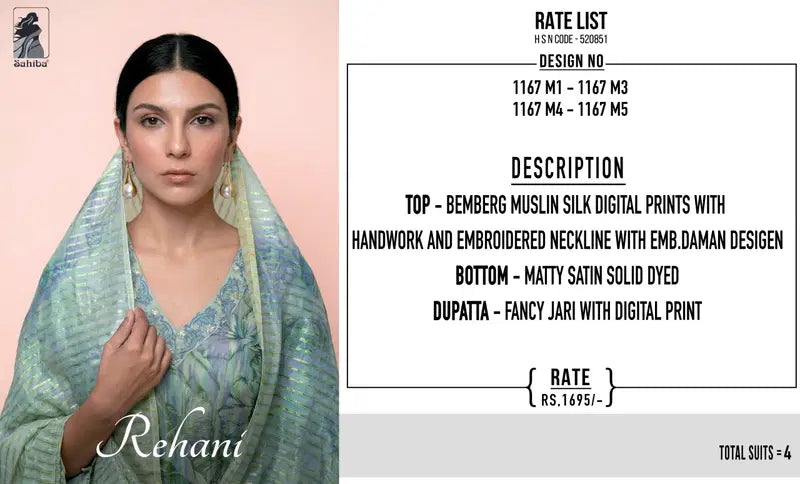 Sahiba Rehani Muslin Silk Digital Print With Handwork Salwar Kameez