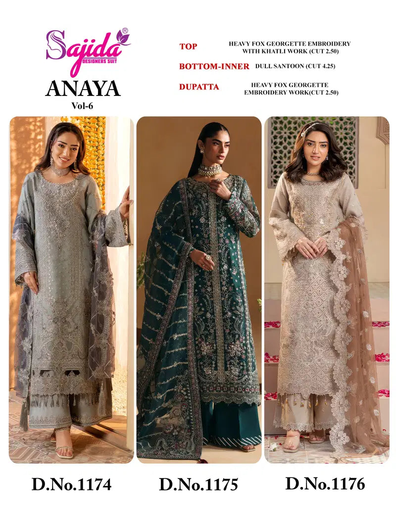 Sajida 1174 To 1176 Georgette Embroidered Salwar Kameez